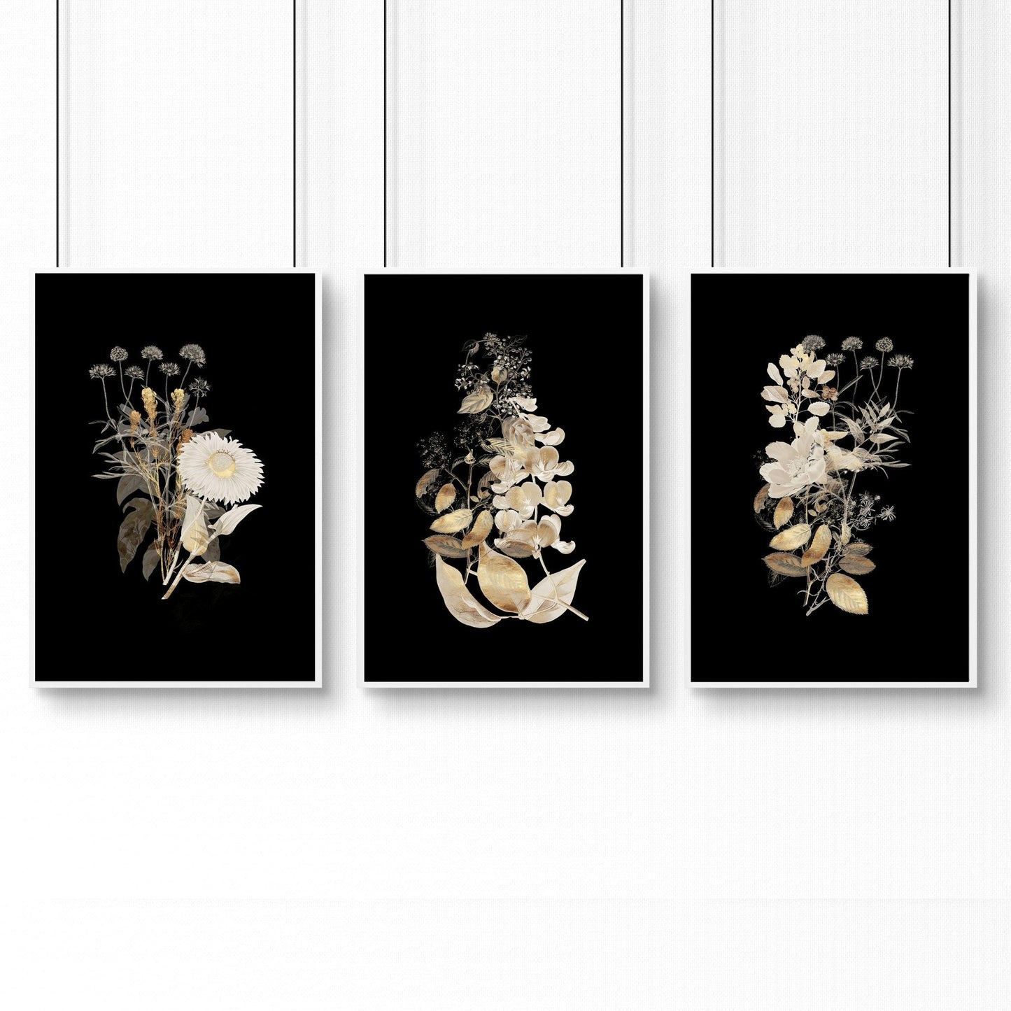 Gold Botanical Bathroom Wall Art Set of 3