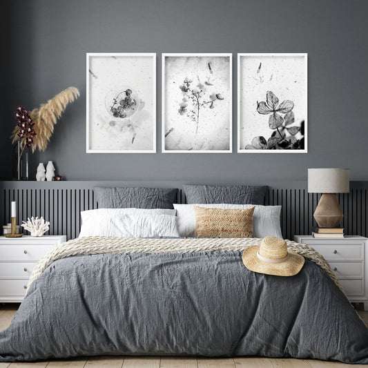 Greyscale Botanical Bedroom Wall Art Set of 3