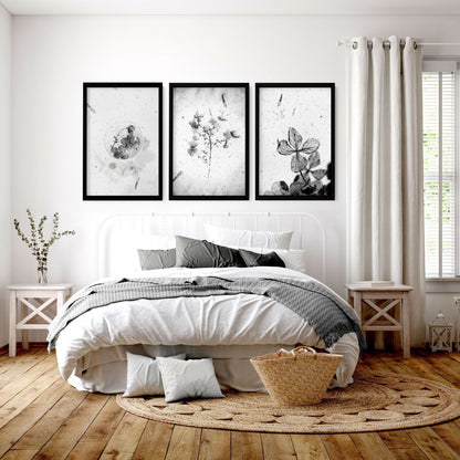 Greyscale Botanical Bedroom Wall Art Set of 3