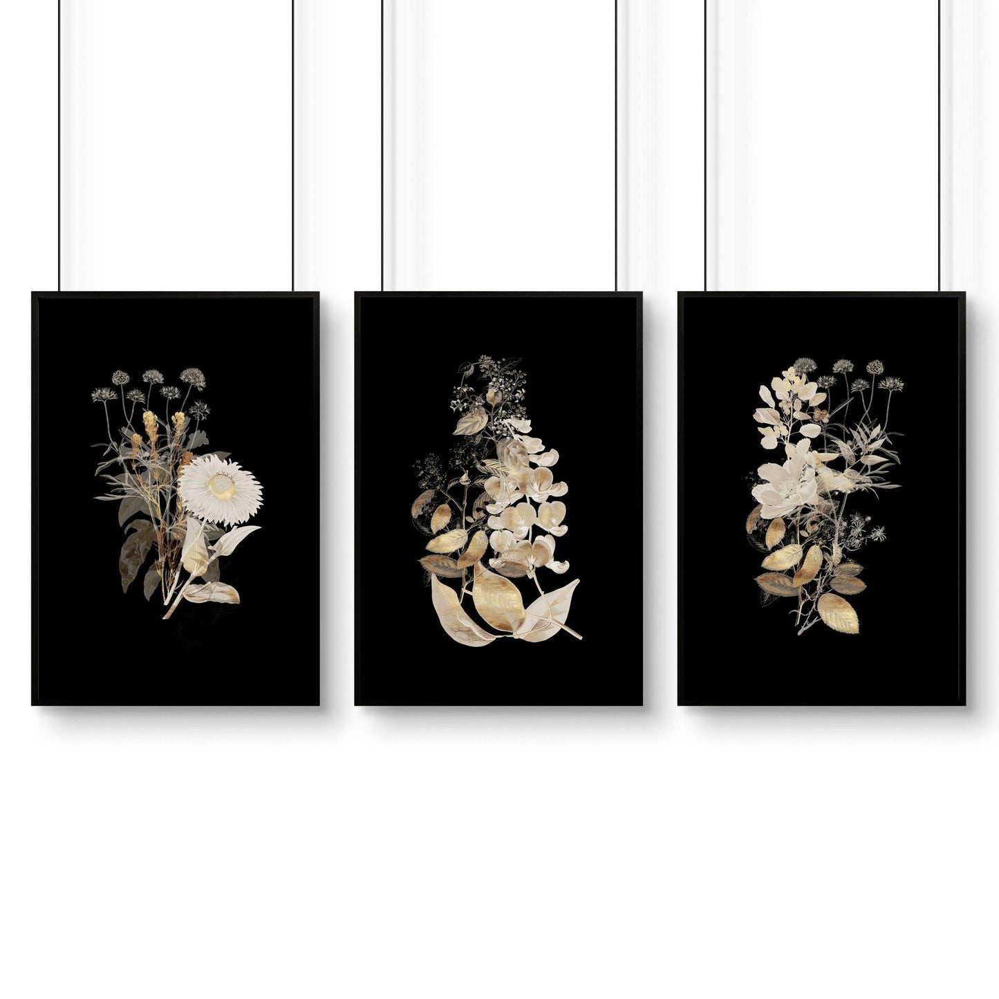 Gold Botanical Bathroom Wall Art Set of 3