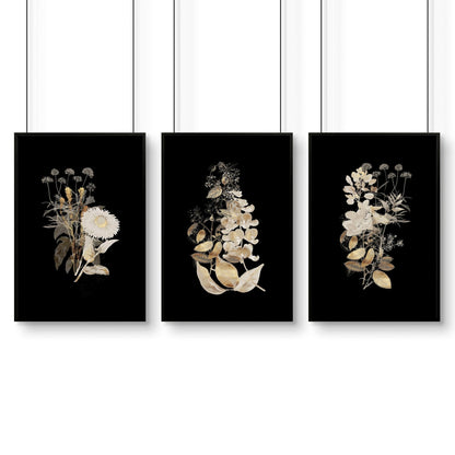 Gold Botanical Bathroom Wall Art Set of 3