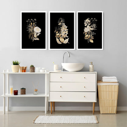Gold Botanical Bathroom Wall Art Set of 3