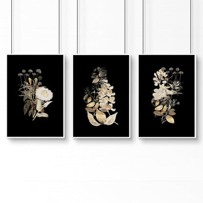 Gold Botanical Bathroom Wall Art Set of 3