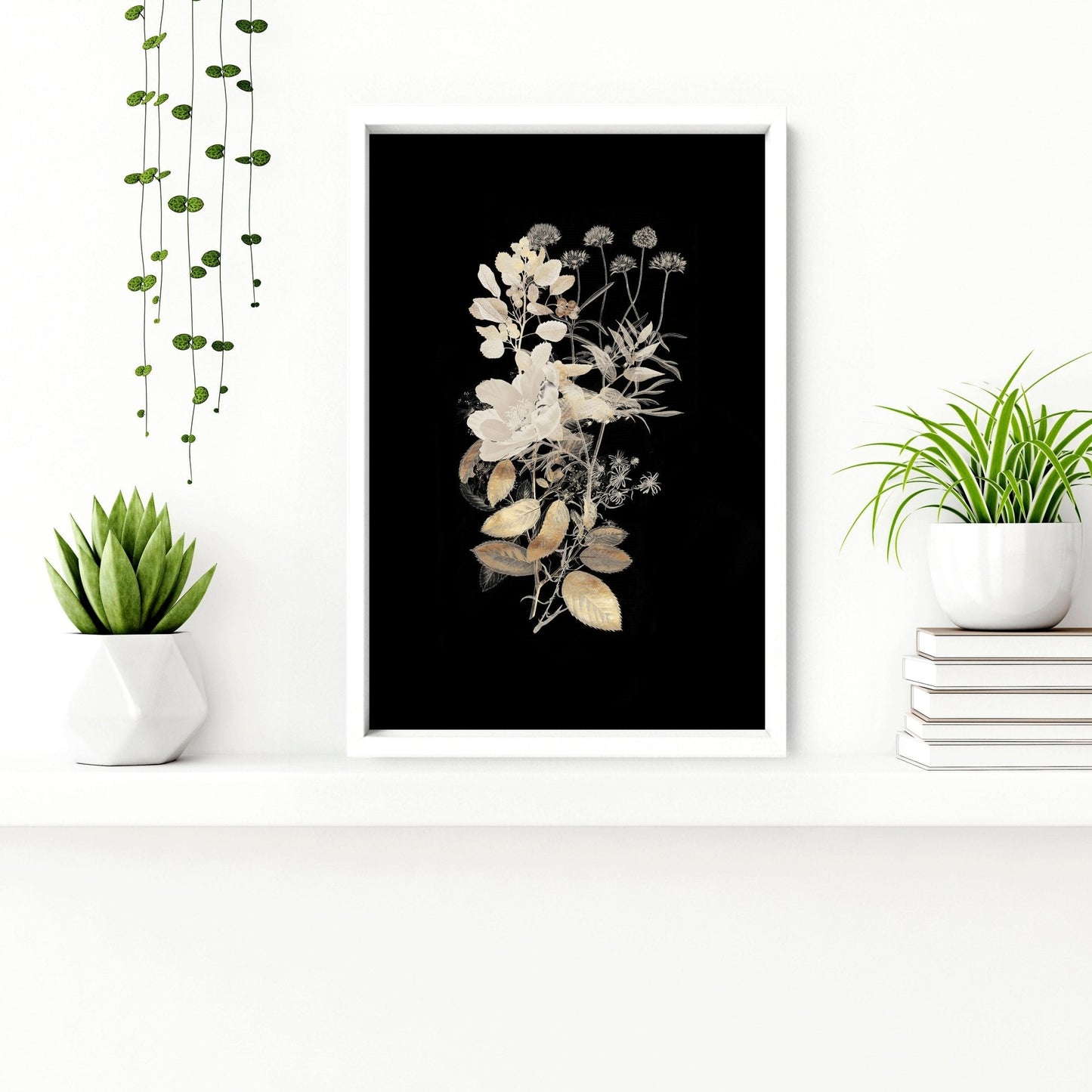 Gold Botanical Bathroom Wall Art Set of 3