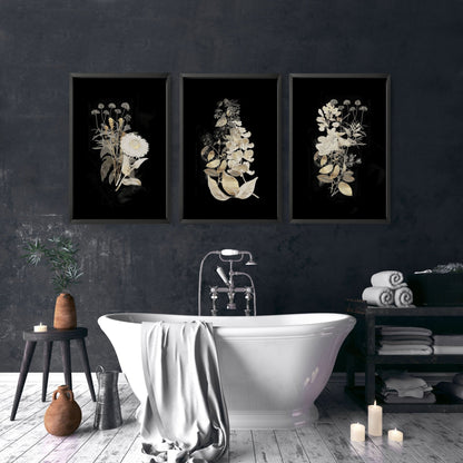 Gold Botanical Bathroom Wall Art Set of 3