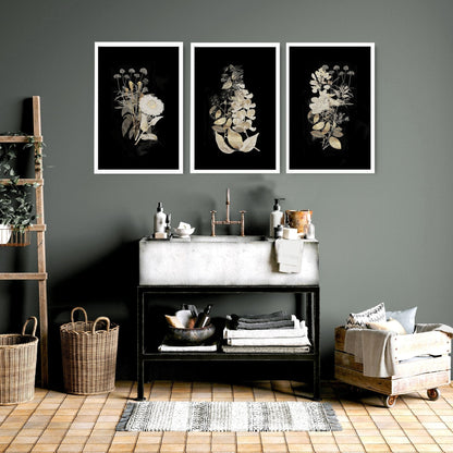 Gold Botanical Bathroom Wall Art Set of 3