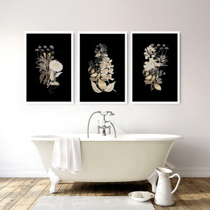 Gold Botanical Bathroom Wall Art Set of 3