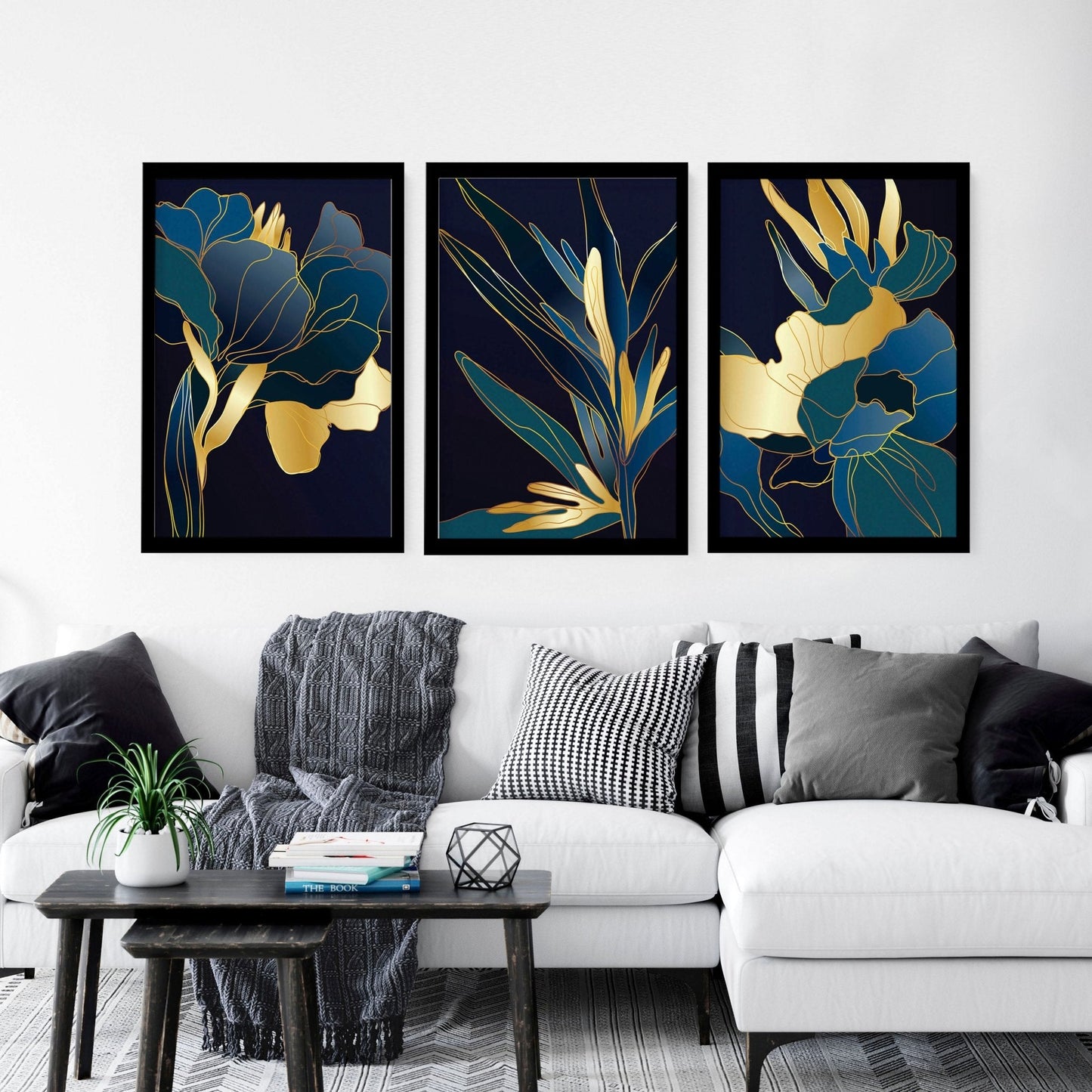 Teal Living Room Wall Art Set of 3