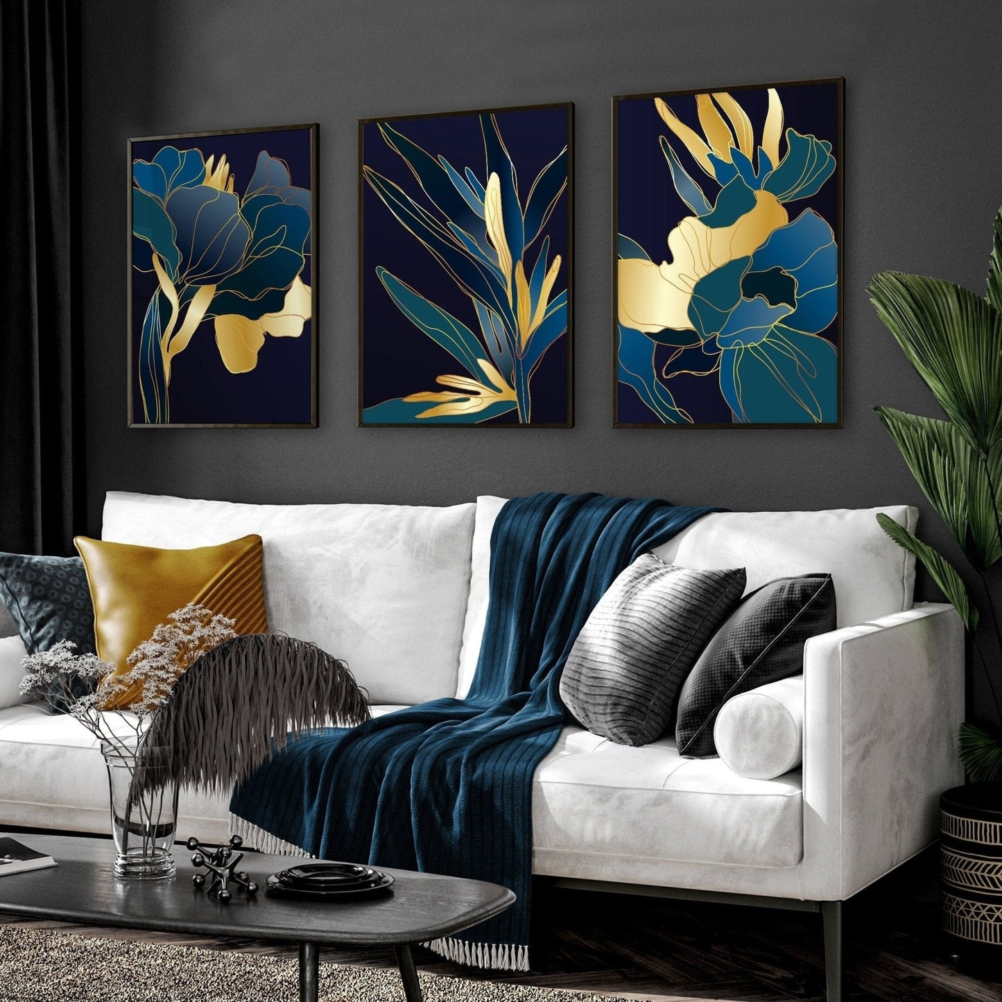 Teal Living Room Wall Art Set of 3